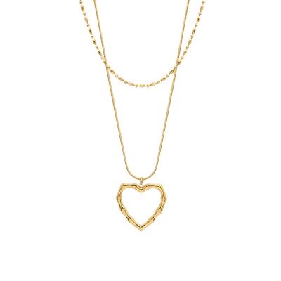 China Peach Punk Titanium Steel Heart 18K Gold Heart Snake Bone Wind Serpent Marka French Clavicle Chain Love Pendant Double Layered Over for sale