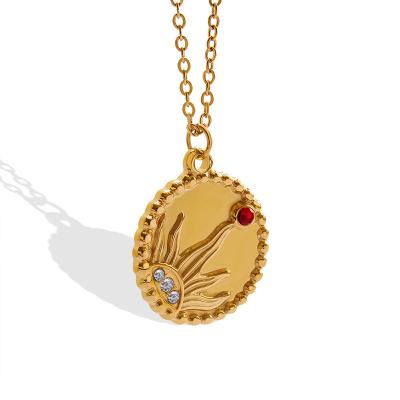 China New Sun Round Pendant Women's Classic Sunrise Necklace Titanium Steel O-shaped Zircon Inlaid Accessories for sale