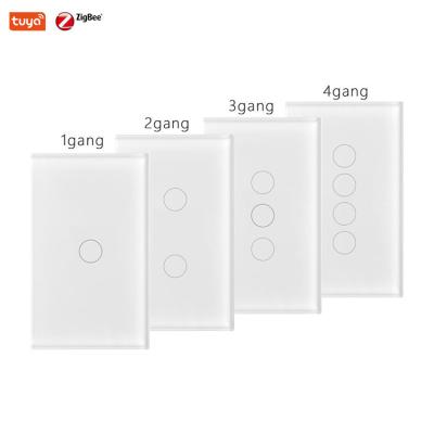 China 2 Way 2 Tempered Glass Panel+ABS Tuya Small Light Wall Strip Mini Wall Switches Zigbee Wireless Touch Us Switch Standard Smart Switch No Neutral No Capacitor for sale