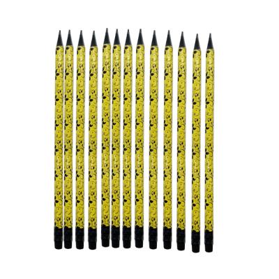 China Write Unique Black Wooden Flower Pattern Rolling Paiant Pencil with Eraser for sale