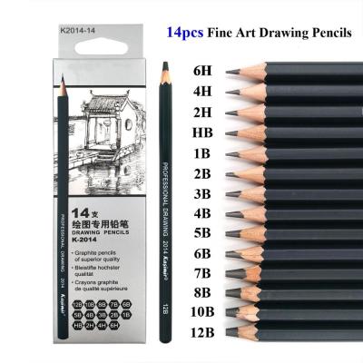 China Custom Printed Professional Pencil Art Wooden Graphite Charcoal Sketch Drawing Set 14PCS 6H 4H 2H HB B2B 3B 4B 5B 6B 7B 8B 10B 12B for sale