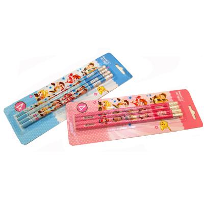 China Wholesale School and Office Pencil Shrink Film 4pcs Printing Blister Card Packing HB Standard Pencil With Rubber for sale