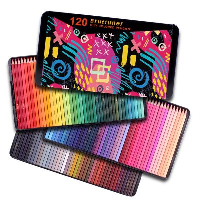 China Brutfuner Drawing 120/180/520 Colored Pencils Professional Set Soft Wax Based Drawing Art Sketching Shading and Core Coloring Tin Box for sale