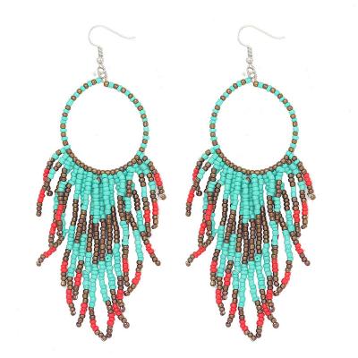 China High quality European and American Bohemian handmade nice beads style fashion multilayer tassel earrings long for sale