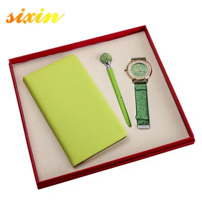 China Business Gift Gifts Leather Notebook and Metal Diamond Pen Gift Set for sale