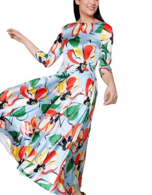 China High Quality Anti-static Multi Color Printing Seven Point Sleeve Turn Down Collar Women Leisure Elegant Dresses for sale