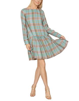 China Anti-Static High Fashion Young Girls Wearing Fancy Long Sleeve Beauty Wear Dresses Plaid Printed Daily Casual Dress for sale