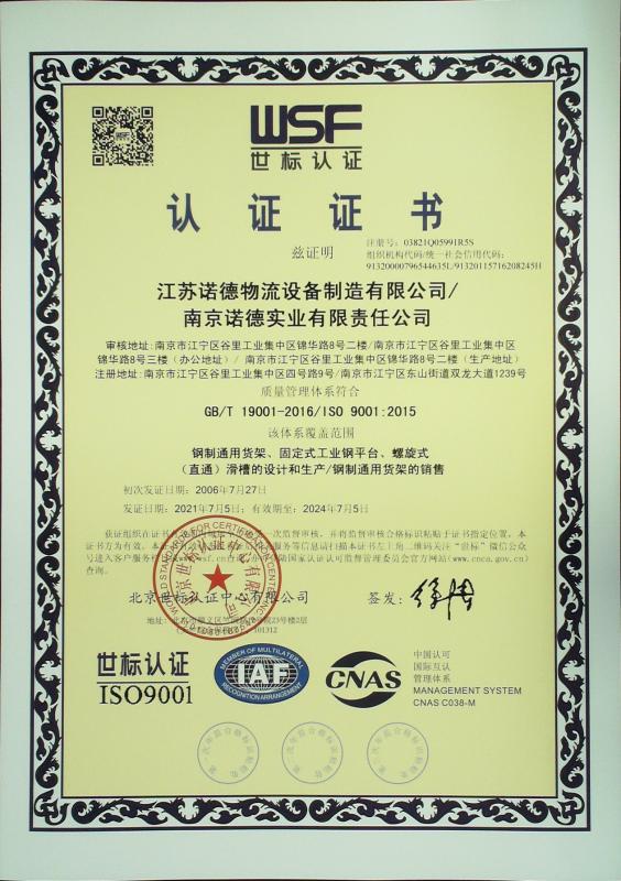 ISO9001 - Jiangsu Road Material Handling Equipment Manufacturing Co., Ltd.