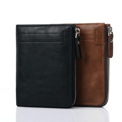 China Premium RFID Bifold RFID Blocking PU Leather Short Zipper Men Wallet With Many Card Slots for sale