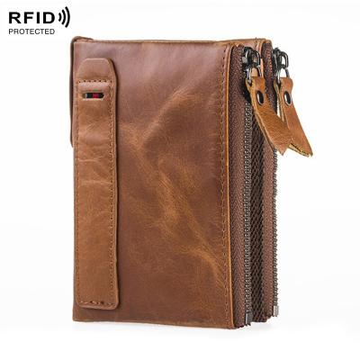 China RFID RFID Vintage First Layer Cow Leather Wallet Oil High Quality Soft Wax Men Genuine Leather Wallets for sale