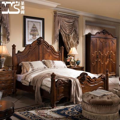 China Traditional American King Size Wood Frame Beds Double Bed Elegant Luxury Royal Style Furniture For Bedroom for sale