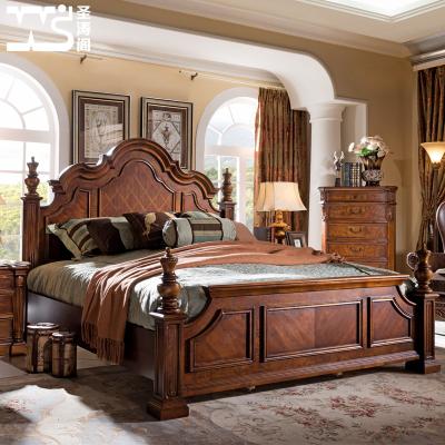 China Factory Wholesale Traditional Antique King Size Bed Luxury Antique Furniture Leather Upholstered Bed for sale