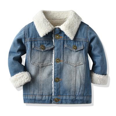 China Plus Size Customized LOGO Children's Winter Clothes Boy Baby Thicken Denim Splicing Jacket Warm Long Sleeve Thicken Top A33 for sale