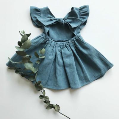 China New Breathable Customized LOGO Girl Dress Baby Cotton And Solid Color Canvas Kids Bow Princess Baby Tutu Skirt QZ-030 for sale