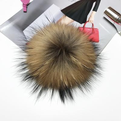 China Wholesale High Quality Genuine Fluffy Real Nature Soft Hand Feeling Raccoon Fox Fur Pom Ball Real Nature Soft Animal Fur Pompom With Snap Button for sale