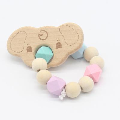 China Durable BPA Free Customize Silicone Bracelet Natural Wooden Chewable Ring Baby Teether Beads for sale