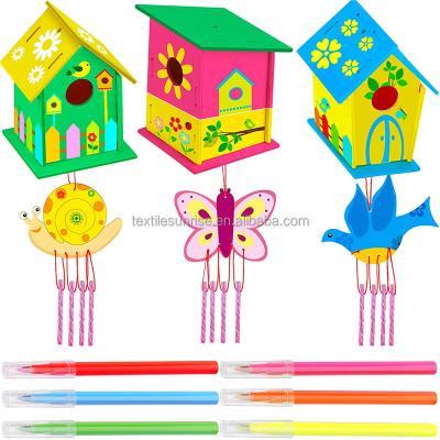 China Teaching Tools Wooden Arts and Crafts for Kids Girls Boys DIY Wooden Wind Chime Unpainted Kits for Kids for sale