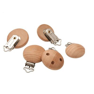 China BPA Free Wholesale Wooden Pacifier Clip Around Natural Beech Wood Pacifier Clips for sale