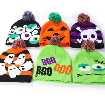 China Wholesale COMMON Halloween LED Lighting Winter Knitted Hats Beanie Hat For Kids Soft for sale