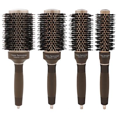 China Cushion Boar Stiffens Round Nano Thermal Ceramic Ionic Technology Hair Drying Brush Rolling Brush for sale