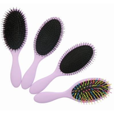 China Custom Private Label Pad Purple Oval Cushion Paddle Wig Extension Wet Detangling Brush for sale