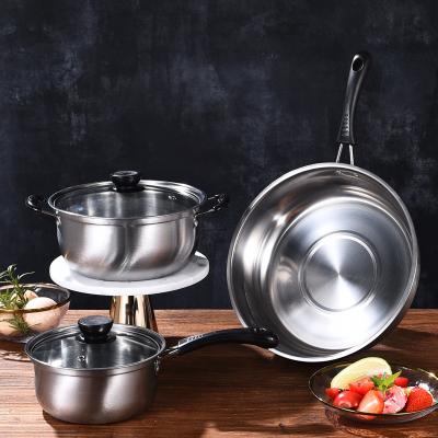 China Best Selling 5PCS 410 Stainless Steel Sustainable Kitchen Utensils Cookware Set Cooking Pot Set For Cooking for sale