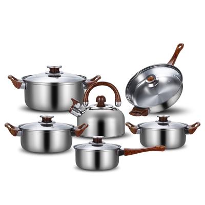 China 2022 Sustainable Hot Sale 12PCS Stainless Steel Cookware Set With Water Kettle Pot And Frying Pan for sale