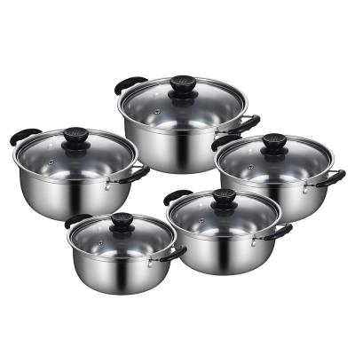 China Sustainable Amazon Sale Kitchen 10pcs Stainless Steel Hot Soup Pot Sets With Black Handle For Cooking for sale