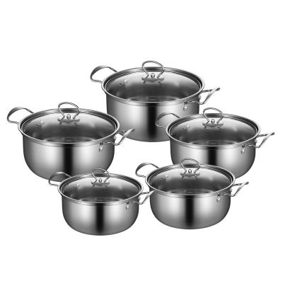 China Sustainable Cookware Set High Quality 10PCS Kitchen Cooking Pot Stainless Steel Cookware Set With Steel Handle for sale