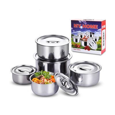 China Sustainable Wholesale Round Pots 5PCS 410 Stainless Steel Stock Pots Kitchen Dish Pot Set With Lid for sale