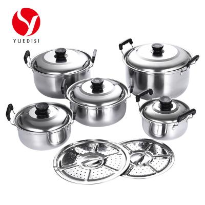 China Sustainable Kitchen Utensils New Arrival 410 Stainless Steel Cookware Set 12 Pcs Cooking Pot Set For Cooking for sale