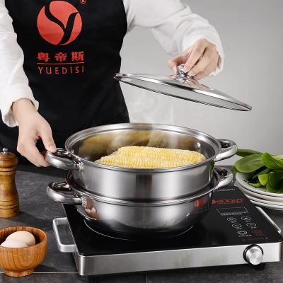 China Manufacturer 28cm Double Layer 410 Stainless Steel Steamer And Sustainable Professional Cooking Pots for sale