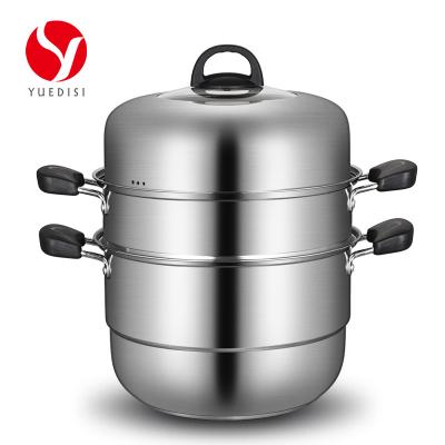 China Sustainable High Quality Stainless Steel Steamer Cooking Pot Steamer With 2 Steamer Leaves And Glass Cover for sale