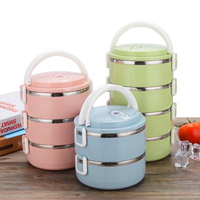 China Hot Sale Kitchen Sustainable Three Layer Stainless Steel Bento Boxes Lunch Box Food Storage Containers for sale