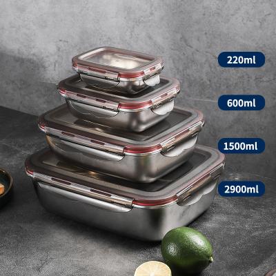 China Freshness Keeping Large Capacity Food Storage Kitchen Stainless Steel Food Storage Container Set With Plastic Lid for sale