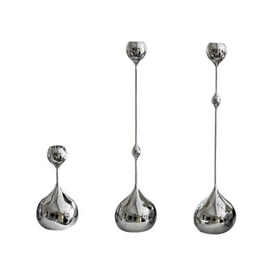 China European Morden Metal Water Drop Silver Candle Holder Wedding Center Home Decoration for sale