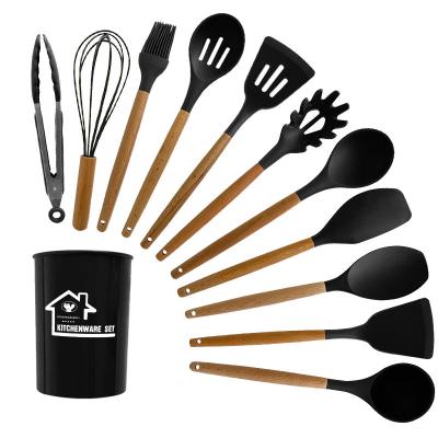 China Viable Non Handle Spatula Stick Soup Spoon Wooden Kitchen High Temperature Tool Kit Silicone Kitchenware 12 Sets Wholesale for sale