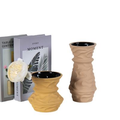 China Morandi ceramic creative color vases ware wide mouth frosted ceramic vase creative flower and dry flower vase craft home decoration soft for sale