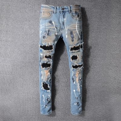 China Breathable Men Customize LOGO Denim Jeans Hip Hop Patch Men's Slim Fit Vintage Jeans Long Pants Jeans Distress Denim Pants for sale