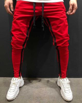 China Anti-Wrinkle Men's Poly/Cotton Blend Fleece Jogger Pant Stripe Track Pants Skinny Fit Elastic Athletic Training Joggers for sale