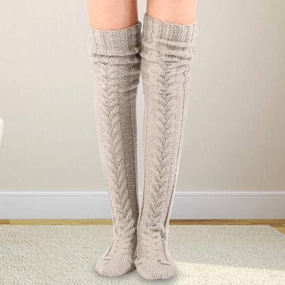 China Comfortable thick women's crochet solid color lace trim cotton knit leg warmers boot thumps / woman knee high boot socks with lace for sale