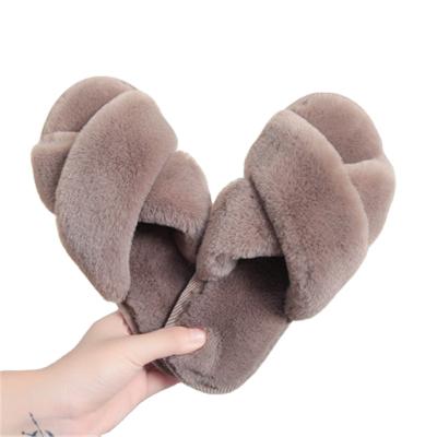 China Winter Women's Slippers Warm Indoor Shoes Fashion Trend Faux Fur Home House Slipper Toe Female Waterproof Sheepskin Slip Open On Flats for sale