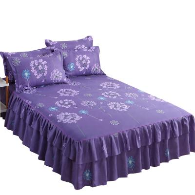 China Nondisposable Bed Skirts Set Bilateral Floral Printed Double Layer Bedspread Sheet Bed Skirt + 2 Pairs Of Pillowcase Sheets for sale