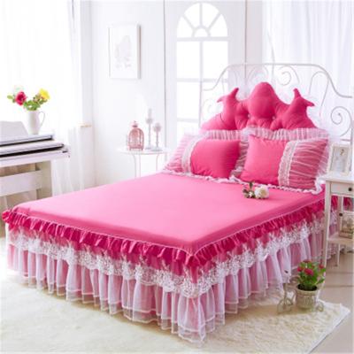 China 3pcs Disposable Full Size Bedding 100% Cotton Pink Queen Twin Queen Queen Size Bed Skirts Pillowcase Princess Dream Bed Skirts for sale