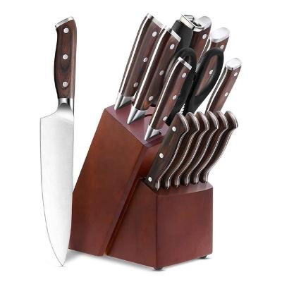 China Customized Viable 15 Piece Japan Chef Knife German Steel Hammered Professional Kitchen Knife Set Kitchen Knives With Block for sale