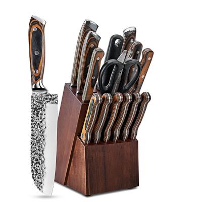 China Hot Selling Viable 15 Pieces Professional Kitchen Knife Set Wood Handle Stainless Steel 3CR13 Knife Set for sale