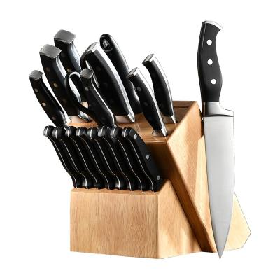 China Viable Professional 19 Pcs German Steel Kitchen Knife With Sharp Handle And ABS Knife Block Holders Knives Cutting Meat for sale