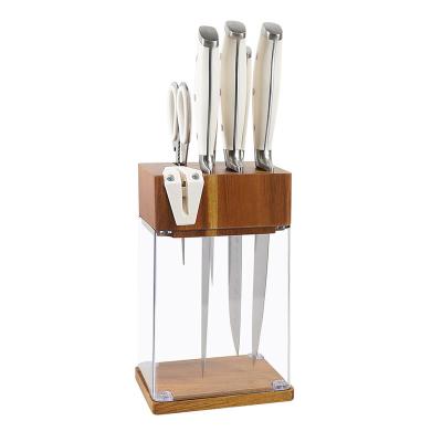 China Sustainable Design Ayokki 7pcs New Design Double Forged Kitchen Knife Set With Acacia Knife Block for sale