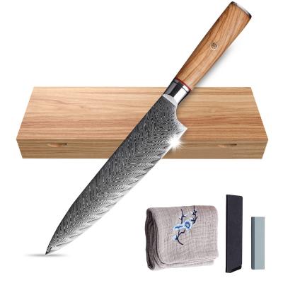 China Sustainable Kitchen 8 Inch 67 Layers AUS-10 Damascus Kitchen Custom Steel Cutter Chef Knife With Olive Wood Handle for sale