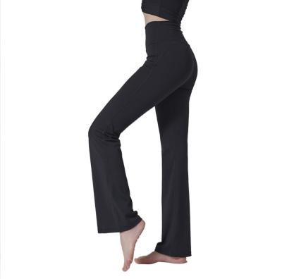 China Breathable 2023 Women's Customized Fitness Yoga Suit with Brushed Long Pants, Elastic High Waist, Raised Hips, and Flare Pants for sale